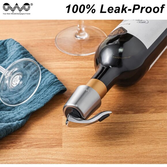 Stainless Steel Wine Bottle Stopper, Reusable Wine Saver with Silicone Seal, Dec - Picture 5 of 6